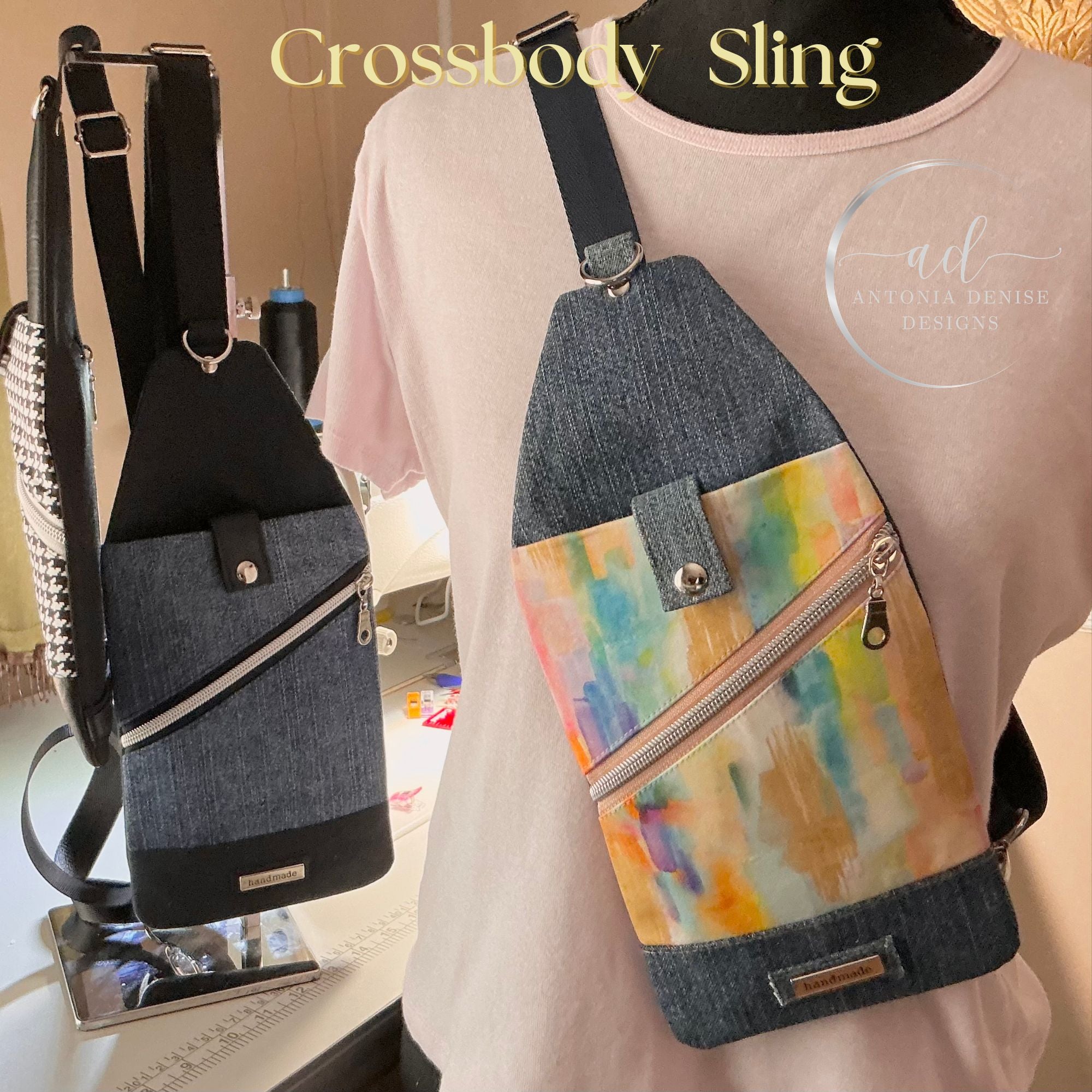 Denim Sling and, Travel Pouch with Adjustable Strap